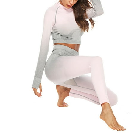 

2pcs Women Yoga Clothes Set Bra Vest Tops High Waisted Pants Sport Trouser Leggings S Gray Pink