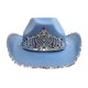 thumbnail image 2 of Sombrero vaquero de mezclilla azul con tiara colorida y ribete plateado, 2 of 2