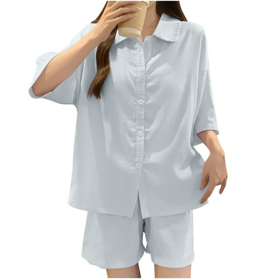 uublik Pajamas for Women Set Summer Short Sleeve Shirt with Short Pajama Pant Set Soft PJ Loungewear