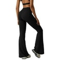 thumbnail image 3 of Women's Flare Leggings with Pockets Crossover High Waisted Bootcut Yoga Pants Tummy Control Bell Bottom Trousers, 3 of 9