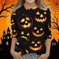 thumbnail image 2 of WAVSUF Girls Halloween Shirt, Round Neck Cartoon Printed 3/4 Sleeve Festive Casual Fall Top Yellow 7-8, 2 of 6