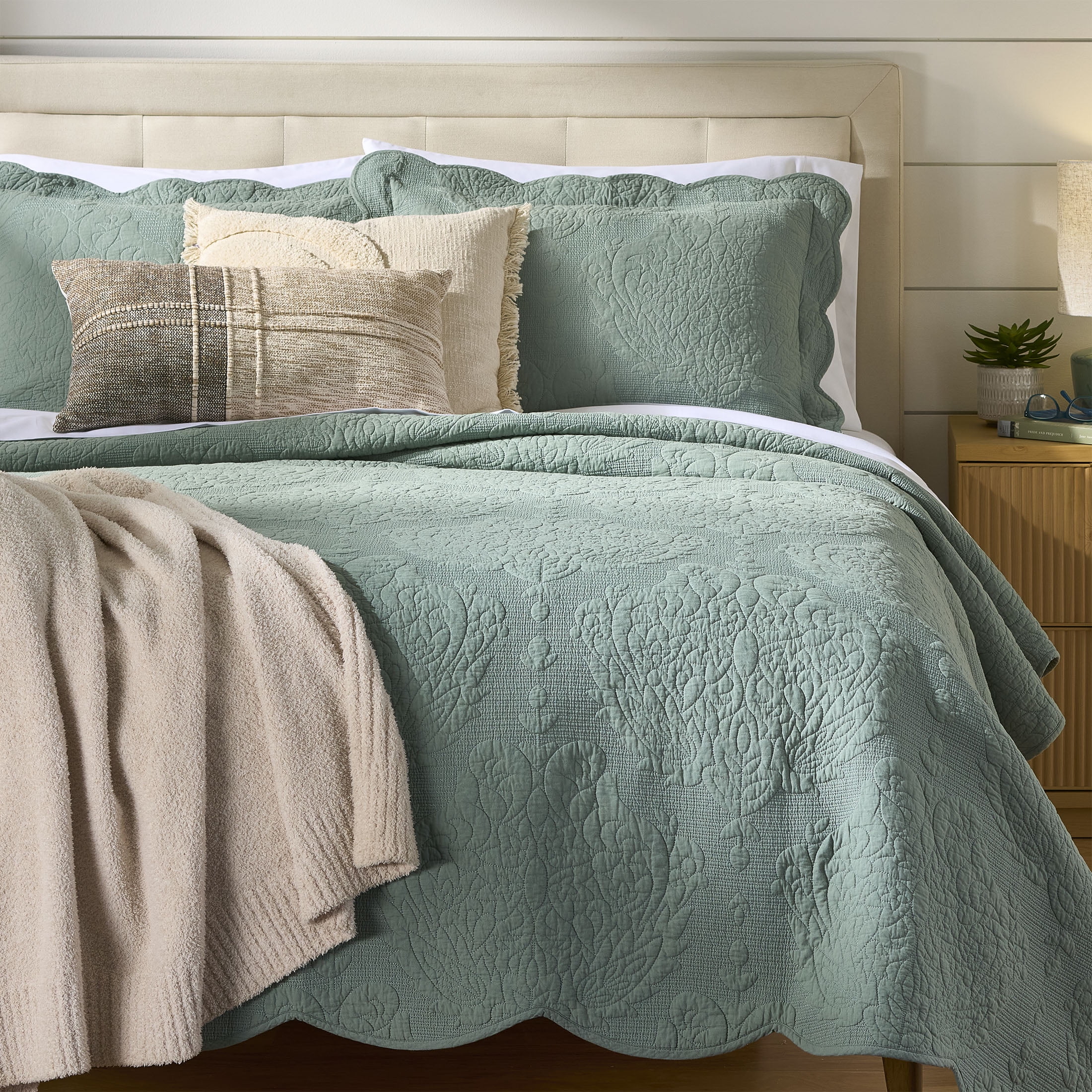 Better Homes & Gardens Paisley Medallion Cotton Pillow Shams, King, Green, 2 Pack