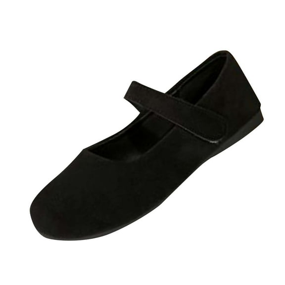 Black Womens Black Mary Jane Flats With Decorative Buckle Comfortable Soft Sole Casual Shoes For Everyday Wear
