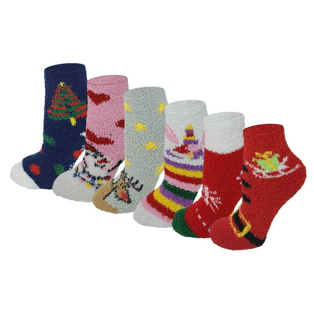 Different Touch - 6 Pairs Kids Girls Cozy Fuzzy Christmas Gripper Anti ...