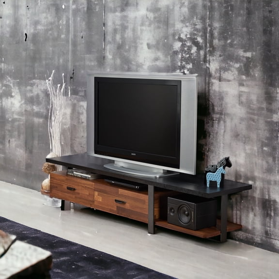 JUYG Walnut/Black 2-Drawer TV Stand, 1 Shelf