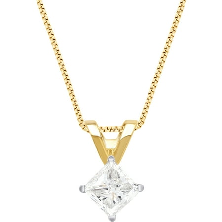 1.00 Carat T.W 14K Yellow Gold, IGL Certified Princess Diamond Pendant 18 Inch Chain
