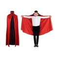 thumbnail image 3 of Fabrcox Halloween Holiday Long Cape, Unisex Adult Double Sided Reversible Satin Cloak, Stand Collar Full Length Black Red Wear for Masquerade Christmas Gathering L, 3 of 3