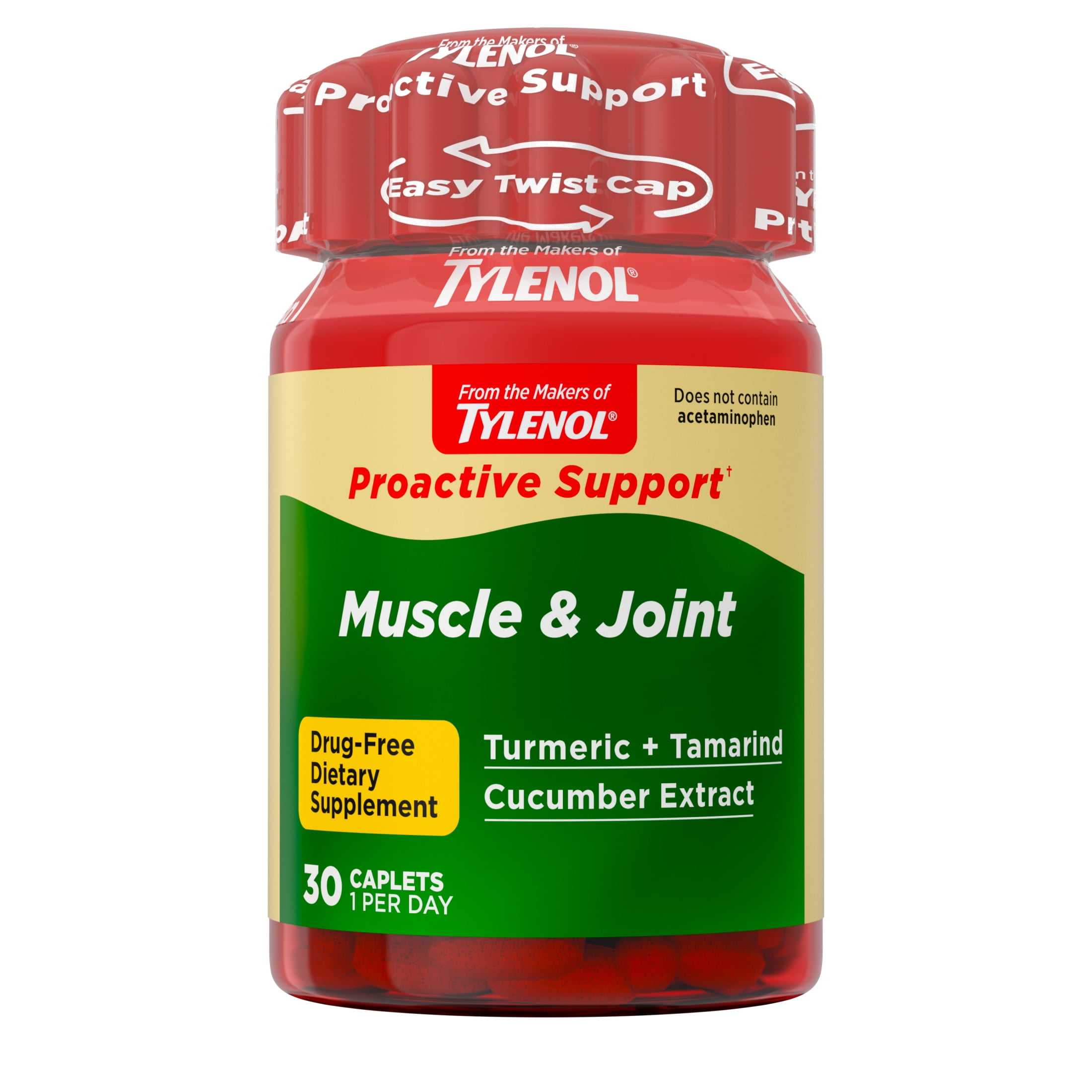 (3 pack) Proactive Support from Tylenol, Joint Supplement, Cucumber Extract for Muscle Comfort, 30 Count