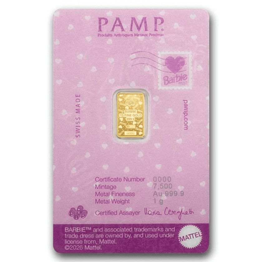 Pamp Suisse Barbie Valentine's Day 1 Gram Gold Bar - In Assay