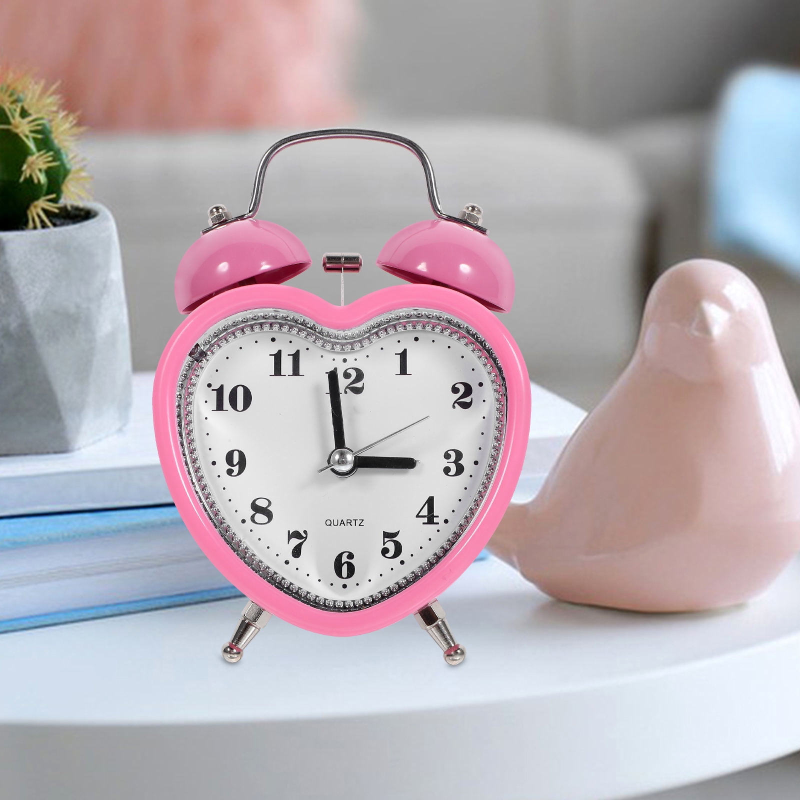 HAMPPLIES Battery Operated Pink Heart Shape Alarm Clock with Nightlight Design