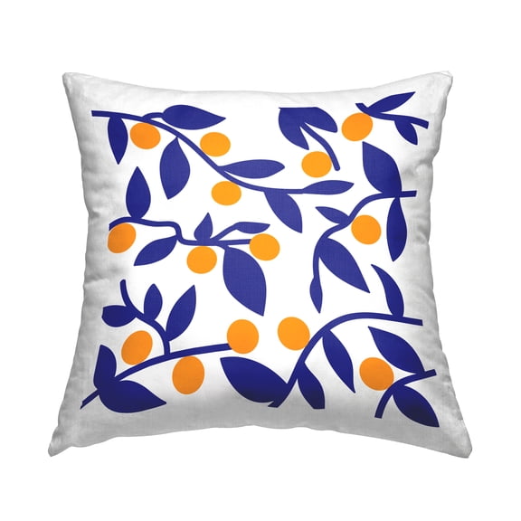 Stupell Industries Modern Orange Berries Botanical Blue Leaves Design by Daphne Polselli Throw Pillow