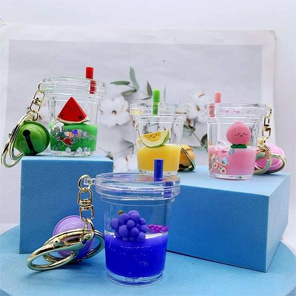 Milk Tea Keychain (Fresh Fruit Series) Moving Liquid & Boba Purse Trinket Charm Peach
