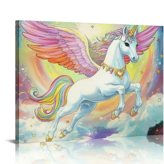 ZFLMY Unicorn Wings Rainbow Wall Decor Canvas Art Prints for Home Bedroom Kitchen, Modern Room Decor Ready To Hang 16x12in
