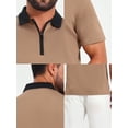 thumbnail image 7 of DARING DIVA Men's Zipper Closure Colorblock Short Sleeve Basic Polo Shirt 2XL Khaki, 7 of 7