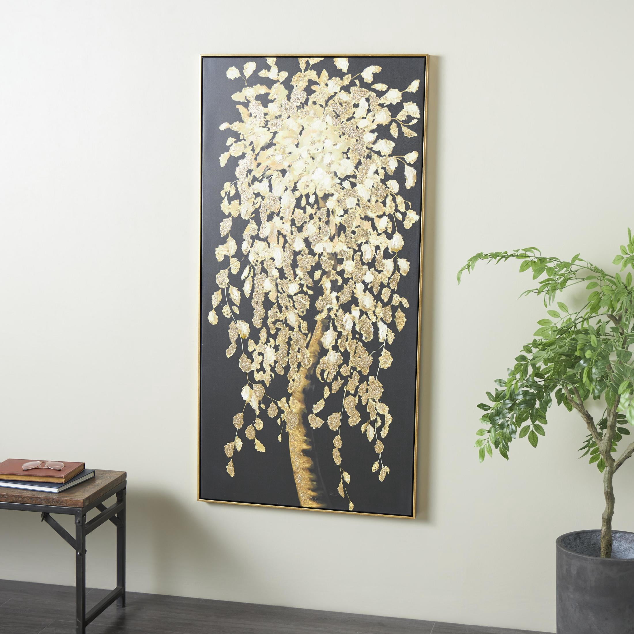 30" x 59" Tree Framed Wall Art with Gold Foil Accents, by DecMode