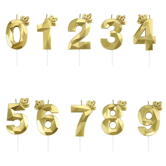 0-9 Crown-style birthday candles Cake number candles - Decorations Suitable for birthdays, weddings, anniversary celebrations (gold)