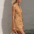 thumbnail image 4 of Ecqkame Two Piece Sets for Women Linen Wrap Side Tie V Neck Sleeveless Tops and Elastic Shorts Casual Summer Vacation Outfit Set Khaki XXXL, 4 of 8