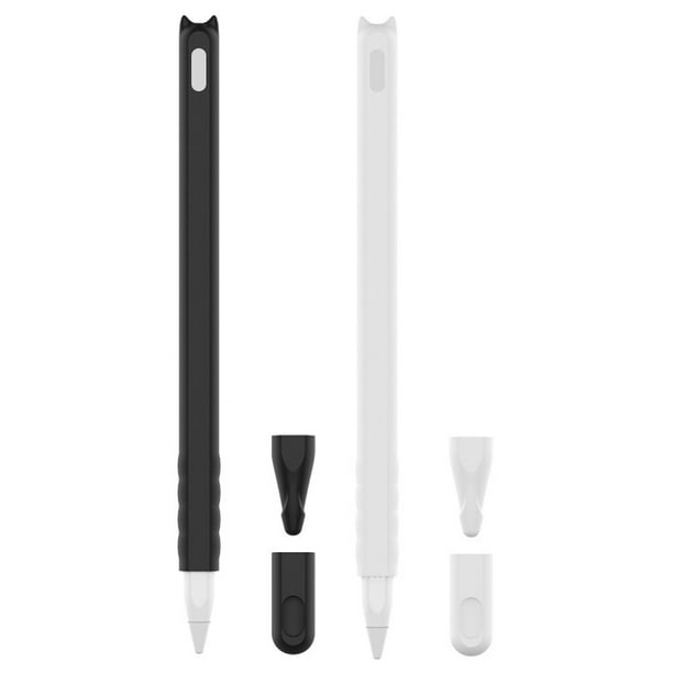 2 accesorios con forma de cabeza de gato de dibujos animados, bolígrafo de silicona, compatible con Apple Pencil 2 (negro y blanco)