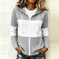 thumbnail image 5 of Edvintorg Lightweight Jacket Women Color Block Long Sleeve Zip up Sweater Coat Fall Winter Drawstring Hooded Outerwear Women's Clothes S-2XL Gray, 5 of 6