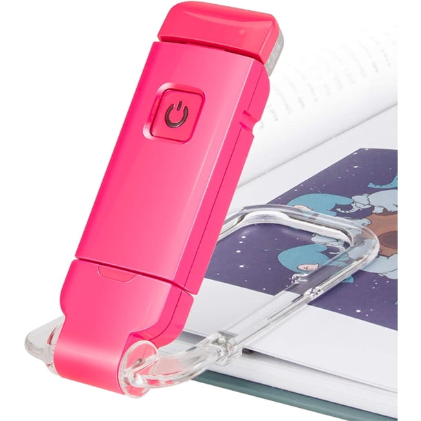 Luz LED de lectura con clip para libros, lámpara de lectura para libros en la cama, luz suave para los ojos, recargable, ajustes de brillo para protección ocular, magenta JAMW Sencillez