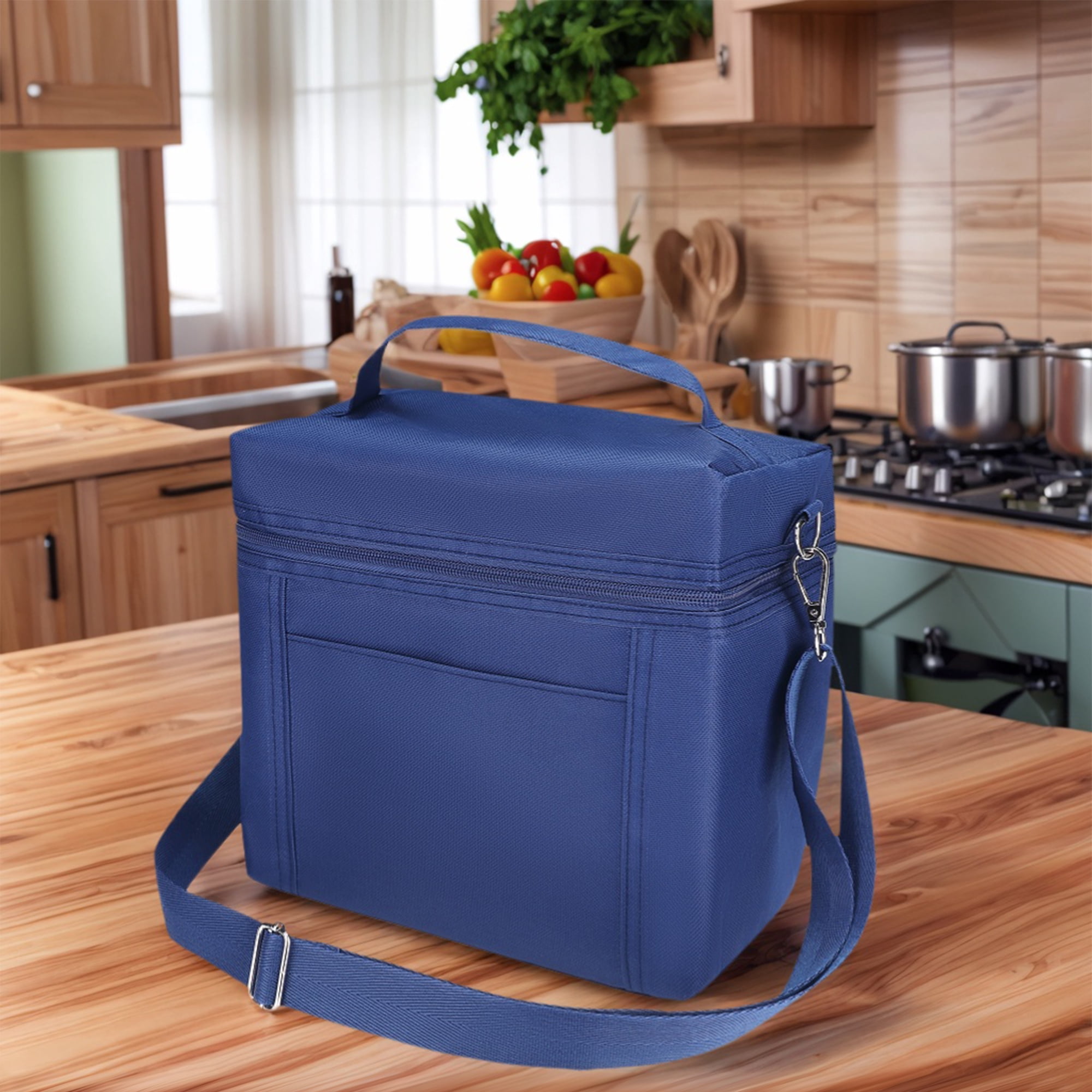 Unique Bargains Insulated Leakproof Lunch Bag for Work, Picnic Navy Blue 9.4*5.5*9.1in