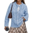 thumbnail image 5 of Long Sleeve Button Down Women Solid Casual Cable Knit Cardigan Coat, 5 of 5