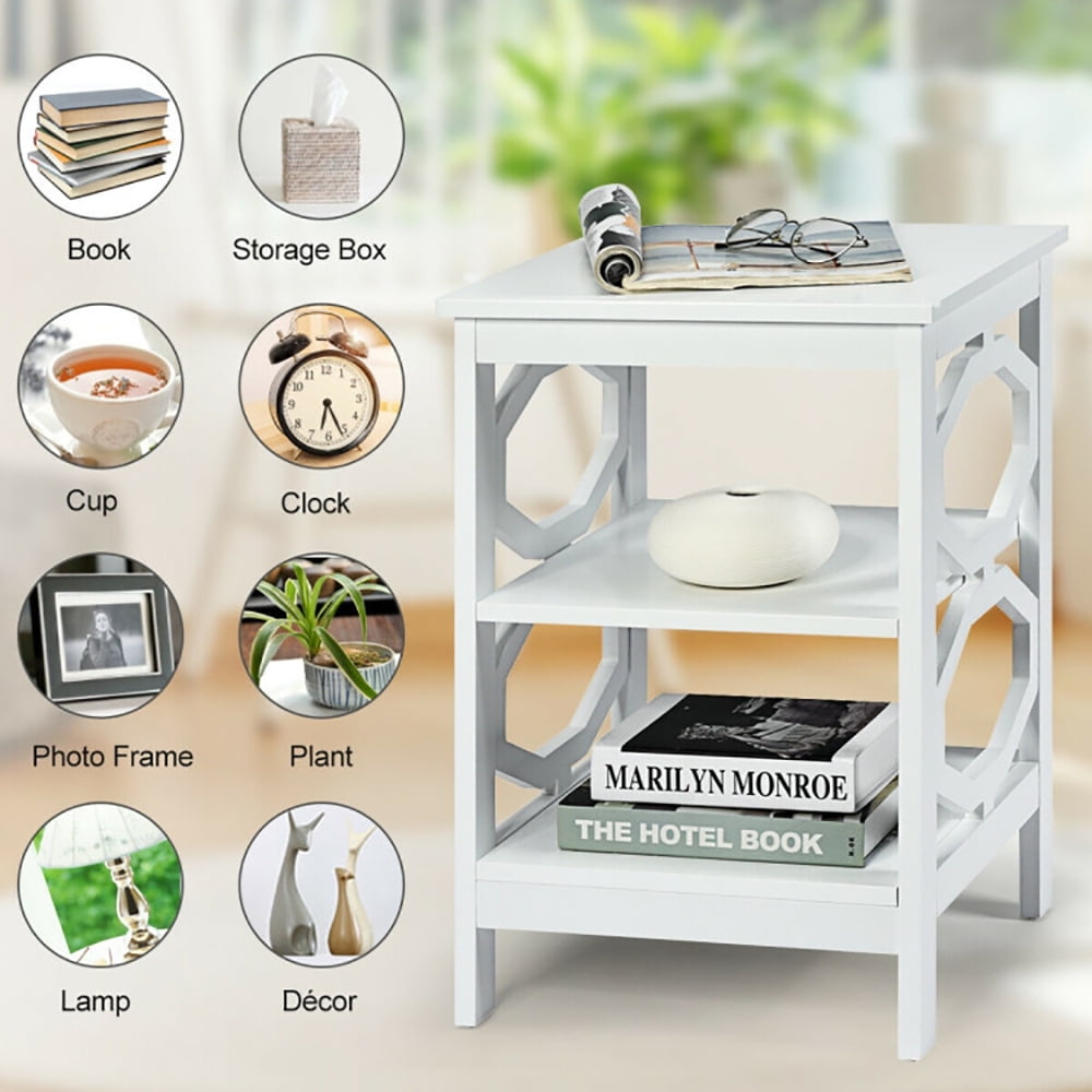 Finihen Side End Table, 3-tier Nightstand Sofa Side End Accent Table, Bed Side Tables, for Living Room, Bedroom, White Finihen Side End Table, 3-tier Nightstand Sofa Side End Accent Table, Bed Side Tables, for Living Room, Bedroom, White