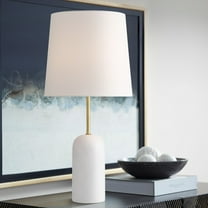 360 Lighting Ben 25" High Small Cylinder Modern Glam Table Lamp White Marble Finish Single Black Shade Living Room Bedroom Bedside