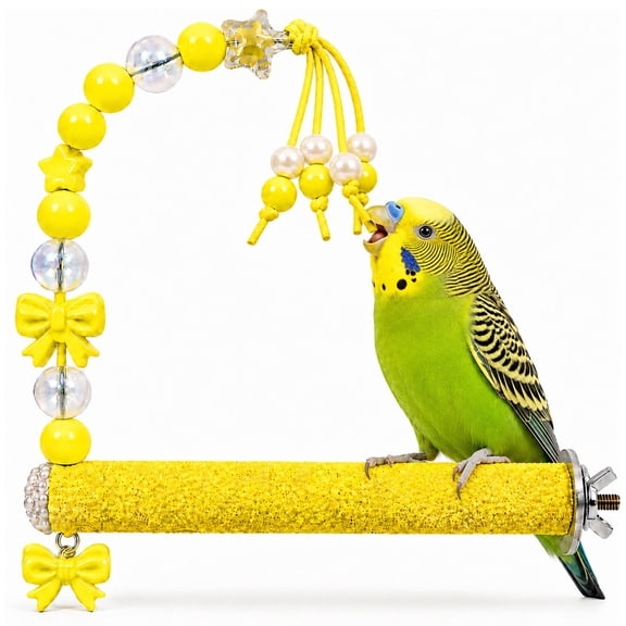 Bird Parrot Perch with Beads and Bow Chew Toy,Cage Platform Toy for Budgies Parakeets Cockatiels Conures and Lovebirds