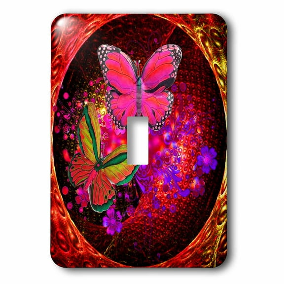 3dRose, Bright oranges, reds, pinks,blues, purples and abstract butterflies , single toggle switch