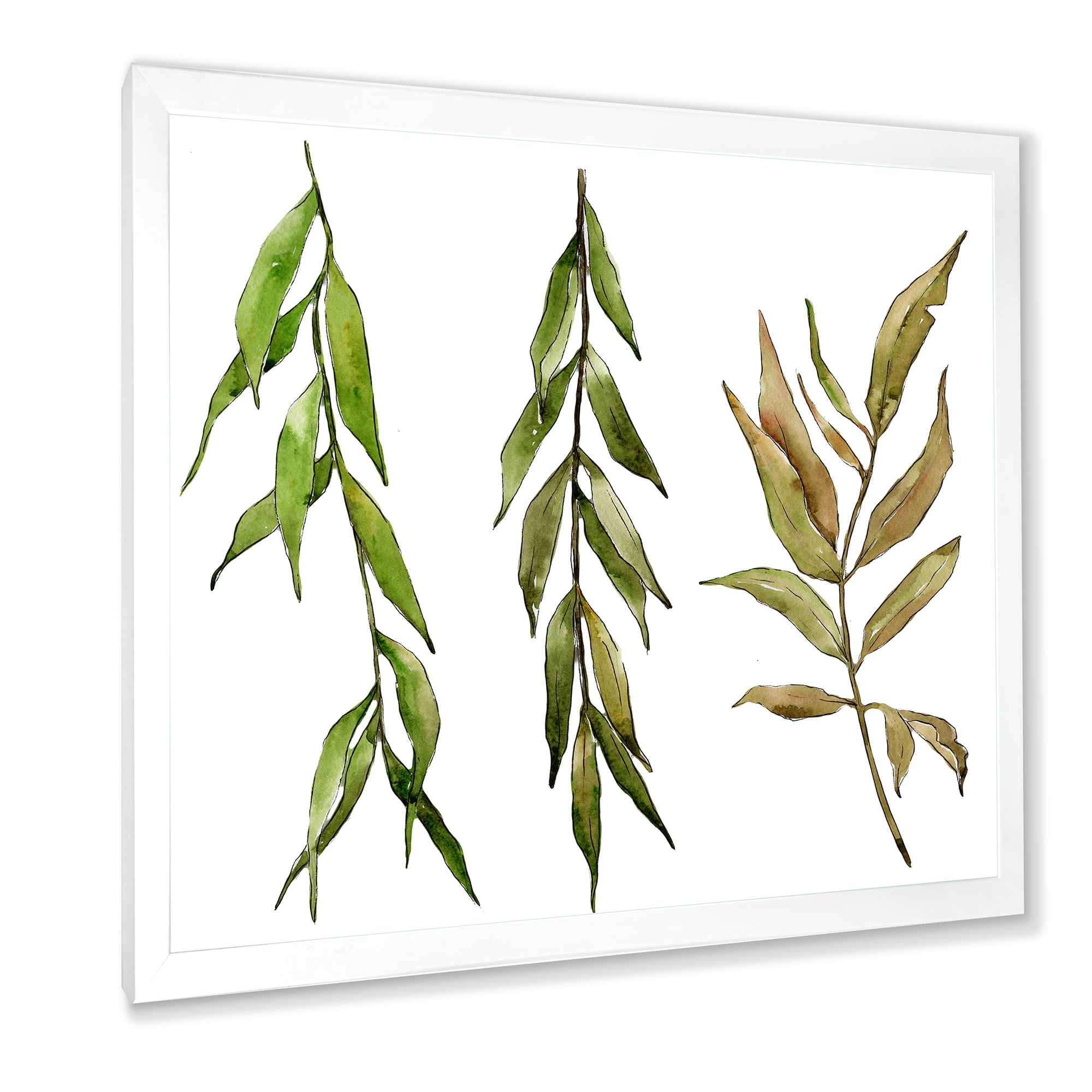 Designart 'Three Willow Branches On White' Farmhouse Framed Art Print