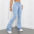 thumbnail image 4 of BODOAO Flare Jeans for Women High Waisted Denim Pants with Fitted Hip and Thigh Wide Flared Leg Classic Five Pocket Bell Bottom Silhouette Casual Everyday Jeans Light Blue M, 4 of 7
