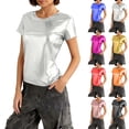 thumbnail image 7 of Women's Metallic Tops Fitted Shiny Short Sleeve Tees Crew Neck T-shirts Dancing Festivals Disco Party Outfits (XL, Orange), 7 of 7