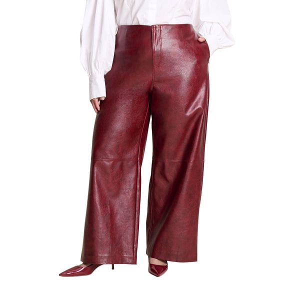 ELOQUII Women's Plus Size Textured Faux Leather Wide Leg Pant