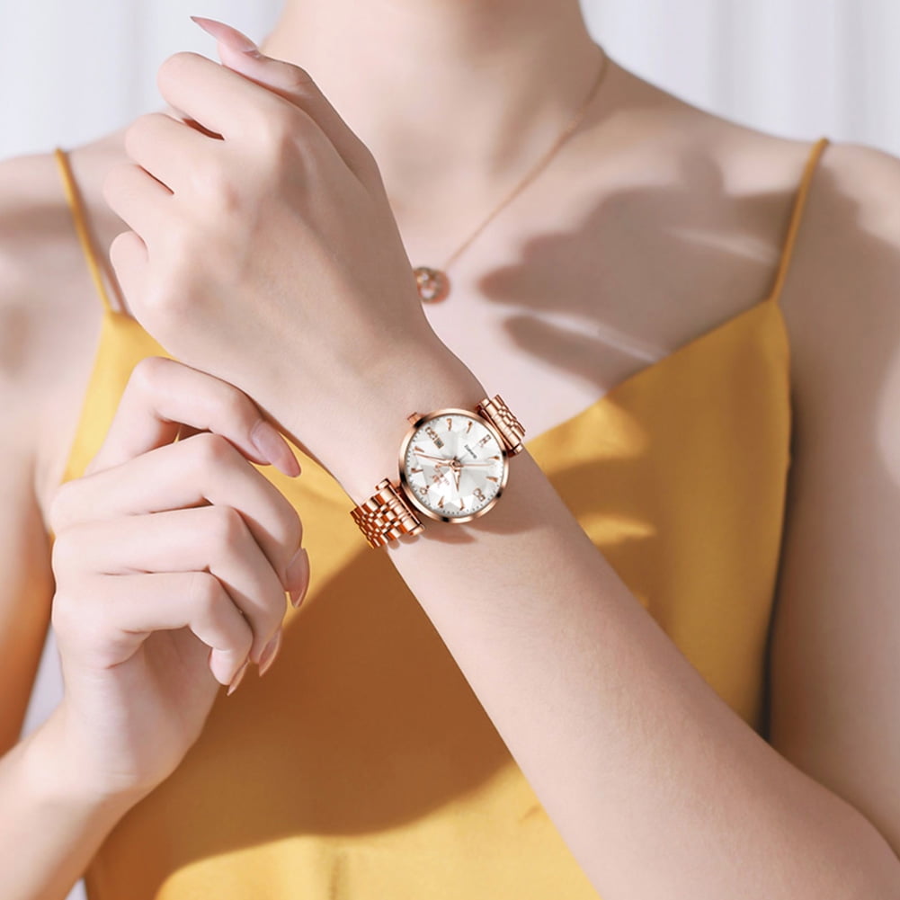 OLEVS Women Watch Fashion Rose Gold Diamond Analog Quartz Female Watch for Women Luxury Dress Ladies Stainless Steel Luminous Waterproof Date Wrist Watches
