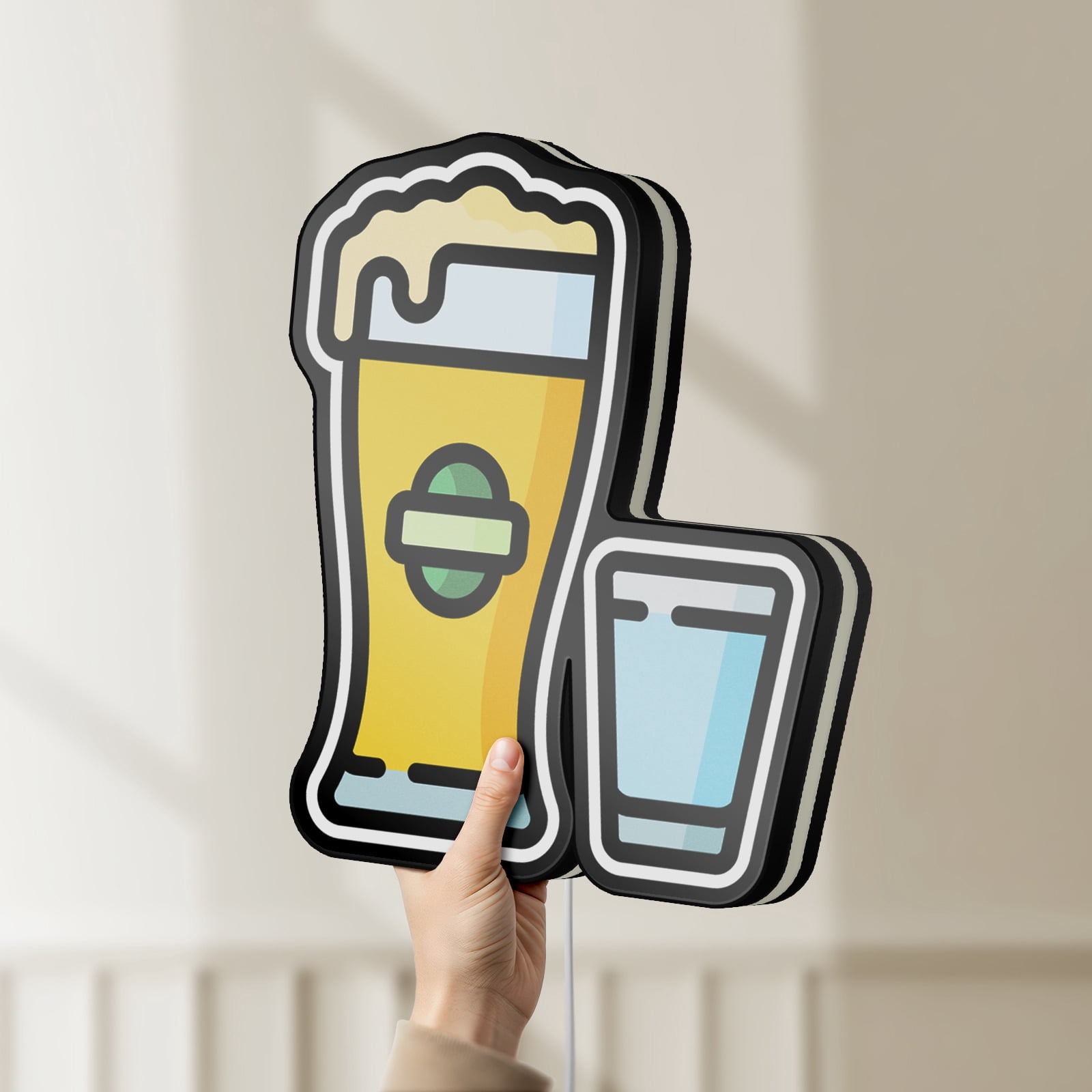 Shot Beer 3D Novelty Light Box for Liquor and Pub Decor, Alcohol Themed Beverage Lamp for Party Nights and Drink Lovers (Width 8 inch, 20cm)
