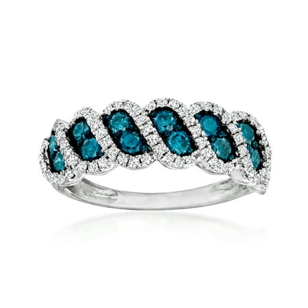 Ross-Simons 1.00 ct. t.w. Blue and White Diamond Ring in Sterling Silver, Women's, Adult