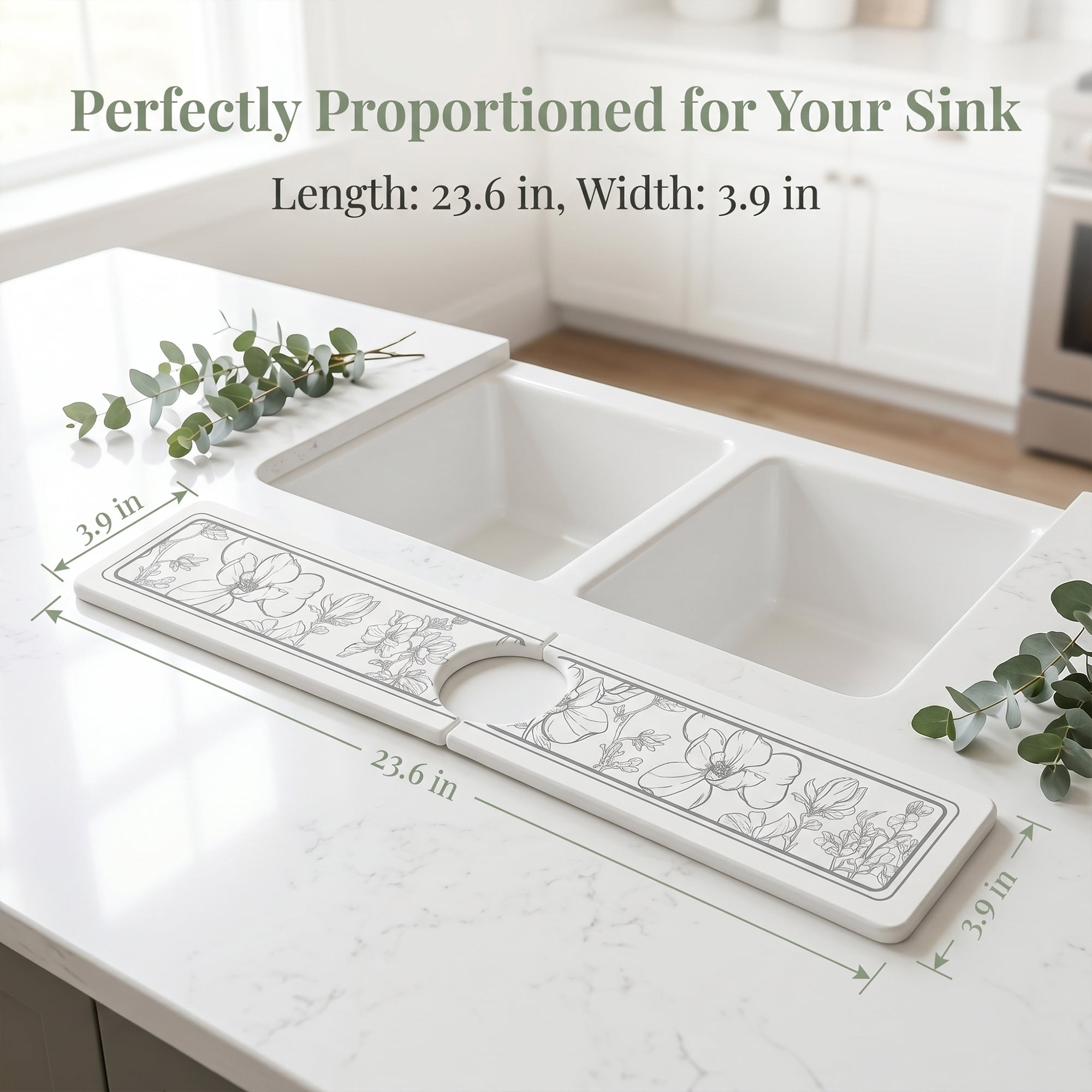 Unique Bargains Faucet Mat Versatile Kitchen Sink Mat for Home Flower 23.6*3.9 in
