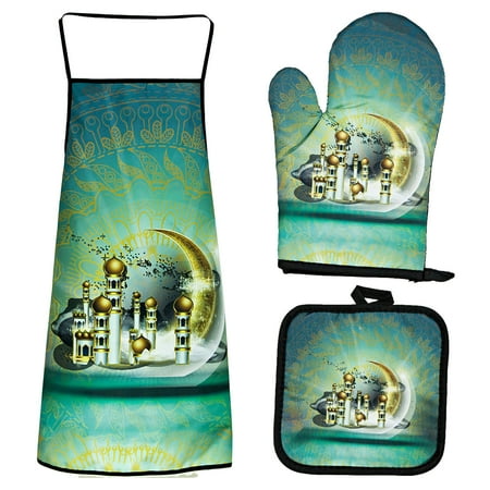 

Yedhsi Aprons Eid Al-Fitr Thickened Baking High Temperature Oven Gloves Insulation Pad Apron Insulation Set