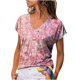 thumbnail image 1 of Blusa de manga corta con cuello en V y estampado de grafiti para mujer Pompotops  hkajfhjk459155, 1 of 8