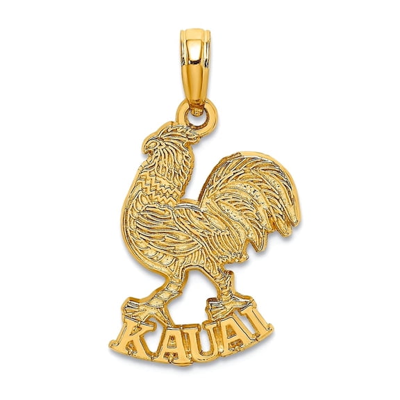 13mm 14k Gold Kauai Under Rooster Charm Pendant Necklace for Women