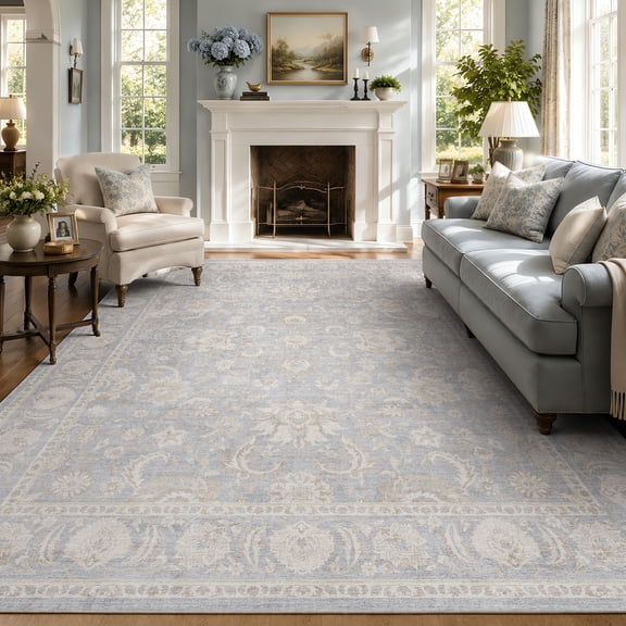 SIXHOME 5'x7' Area Rugs for Living Room Farmhouse Floral Area Rug Machine Washable Neutral Rugs Blue