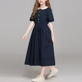 thumbnail image 6 of Bxsruta Girls Solid Color Doll Collar Dress High Waist A Line Short Sleeve School Uniform Dress for Teen Students Summer Versatile Wear, 6 of 7