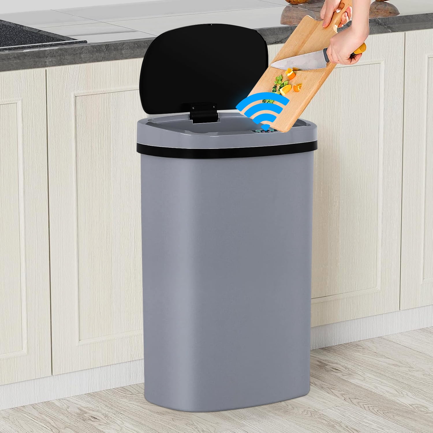 NiamVelo Kitchen Trash Can  with Lid, 13 Gallon Garbage Can Automatic Trash Can  for Bedroom Bathroom Home Office,Gray