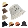 thumbnail image 7 of bestolf Women Summer Basin Hat Pure Color Hollow Design Fisherman Hat Travel Sun Protection Bucket Hat (Black ), 7 of 7