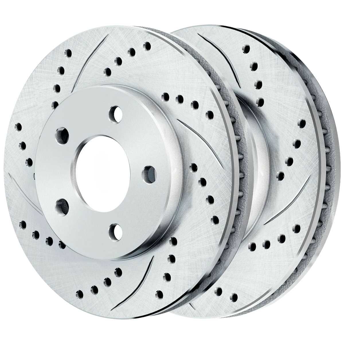 AutoShack Front and Rear Drilled Slotted Brake Rotors Silver Set