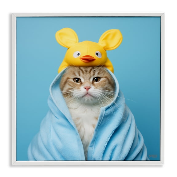 Stupell Industries Contemporary Cat in Cozy Bathrobe White Framed Giclee Art, 12 x 12, by RB
