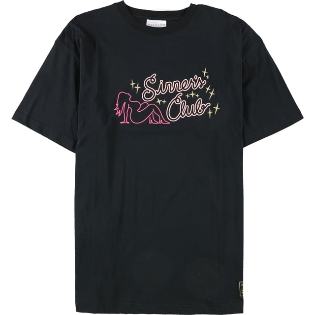 Mitchell & Ness Mens Feature Sinners Club Graphic T-Shirt, black, S