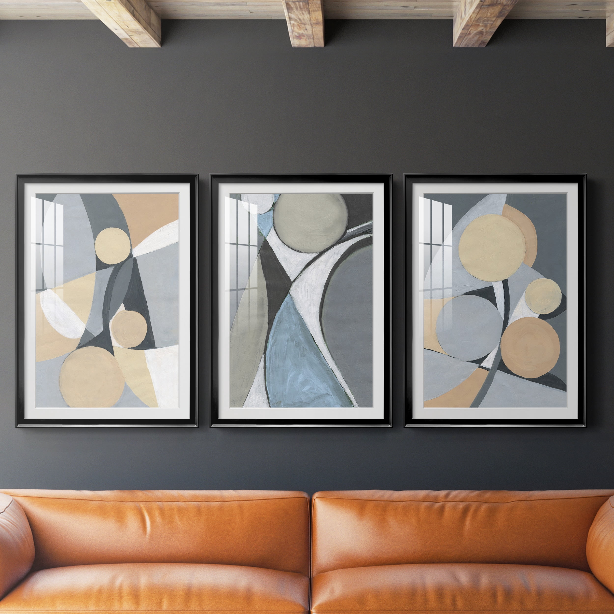 &nbsp;A Soft Jeweled Geometric II Premium Framed Prints Set of 3 - Ready to Hang - 30.5 x 42.5 Each - Black Frame
