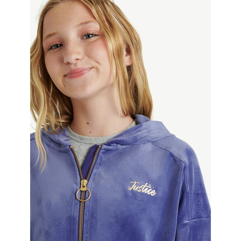 Justice Girls Velour Cargo Pocket Full Zip Hoodie Sizes Xs Xlp Walmart